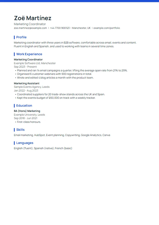 Preview of the Atlas template filled with a fictional sample document