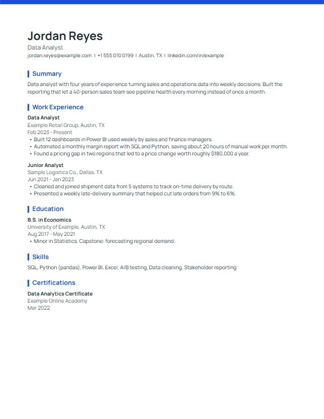 Preview of the Atlas premium resume template with a fictional sample