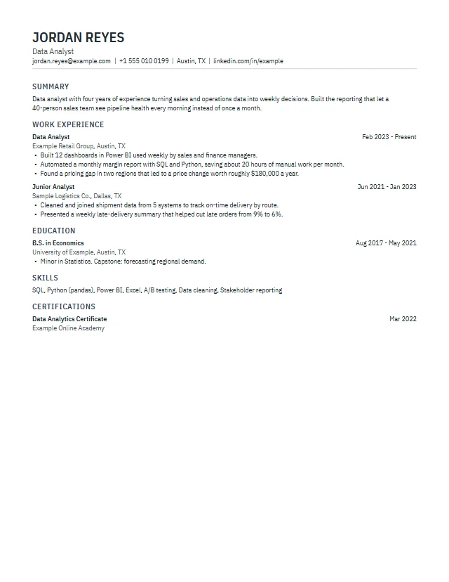 Preview of the Compact template with fictional sample text