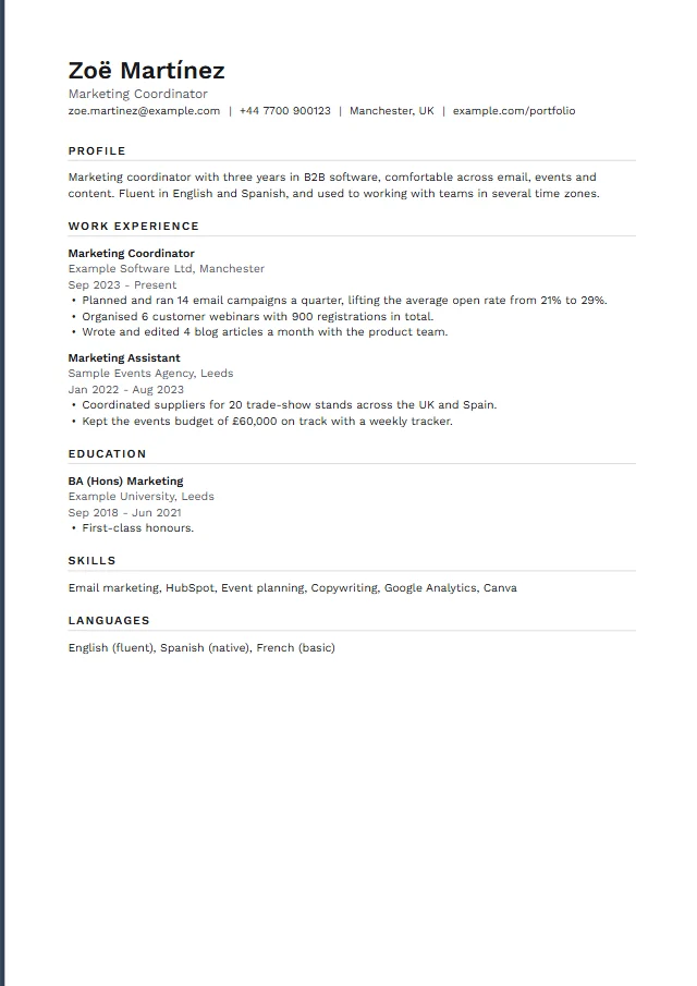 Preview of the Graphite template filled with a fictional sample document