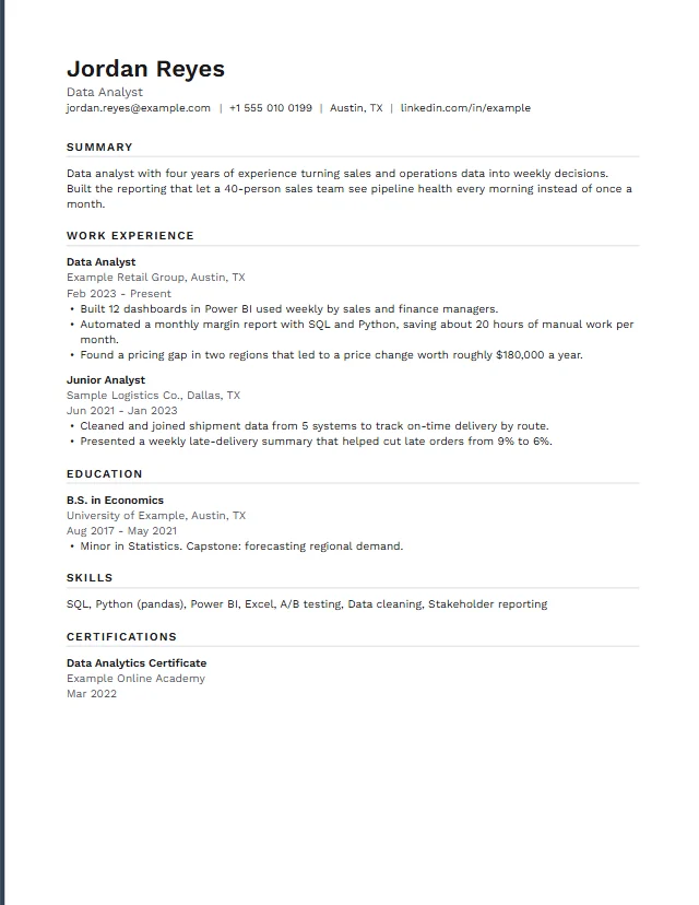 Preview of the Graphite premium resume template with a fictional sample