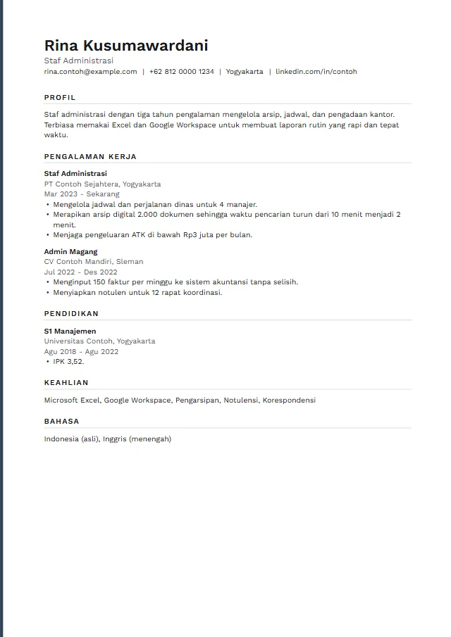 Pratinjau template CV premium Graphite berisi contoh fiktif