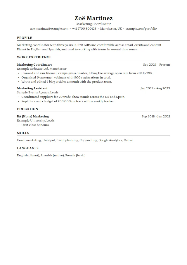 Preview of the Harvard template with fictional sample text