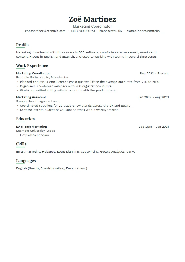 Preview of the Ledger template filled with a fictional sample document