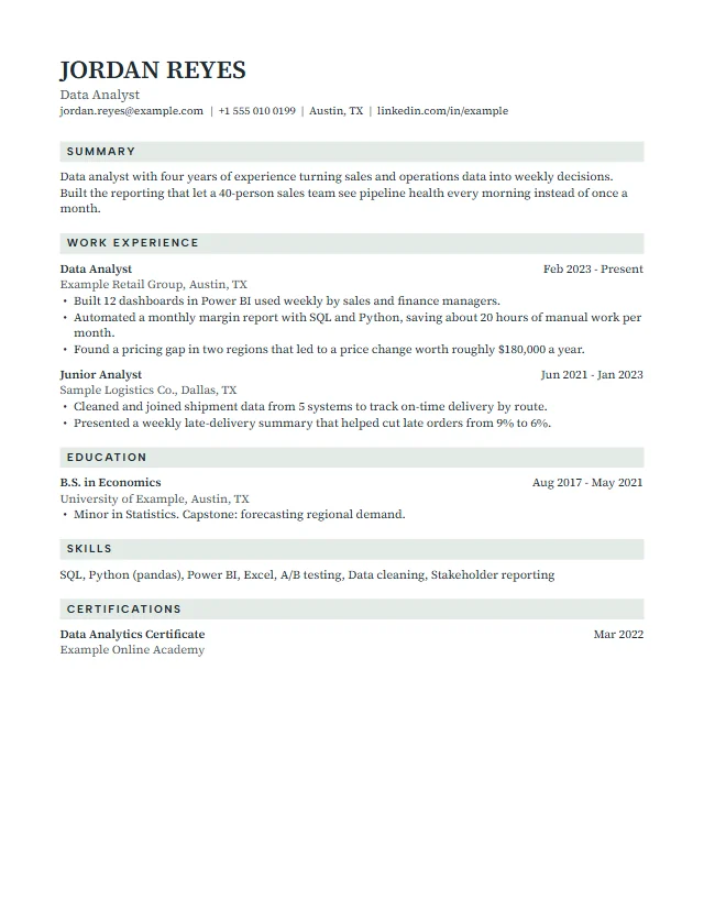 Preview of the Linden premium resume template with a fictional sample