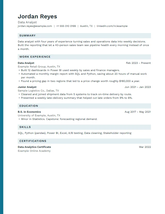 Preview of the Northwind premium resume template with a fictional sample