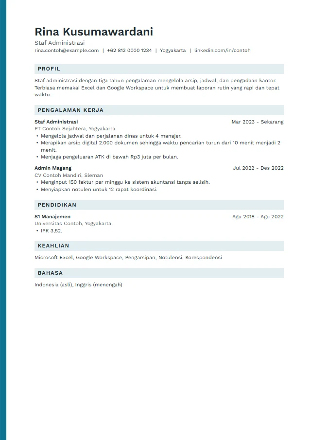 Pratinjau template CV premium Northwind berisi contoh fiktif
