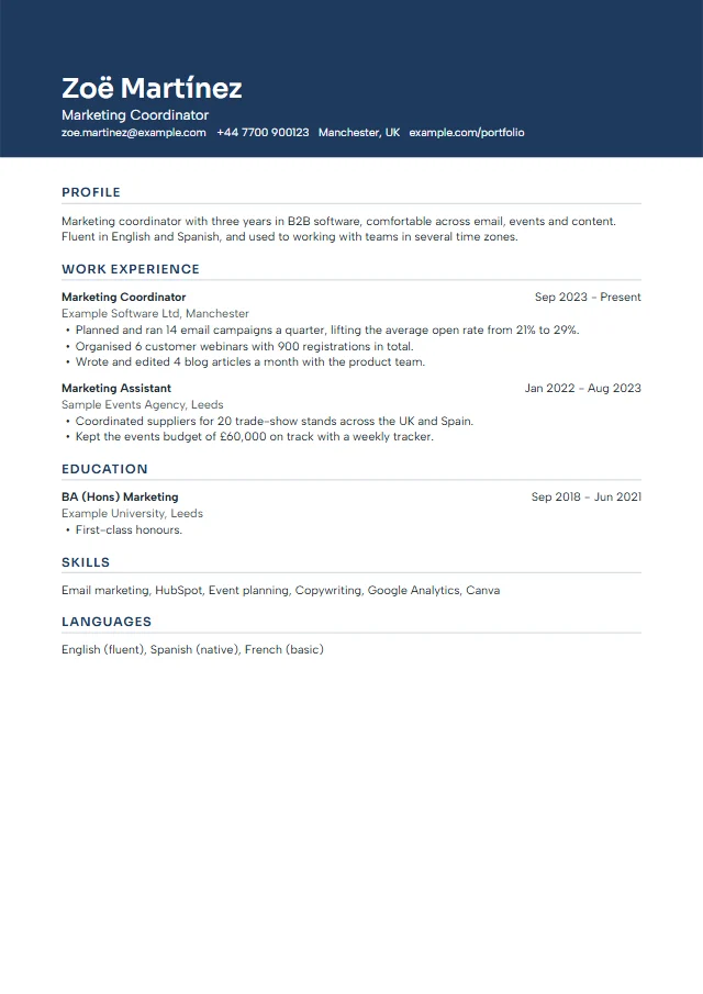 Preview of the Summit template filled with a fictional sample document