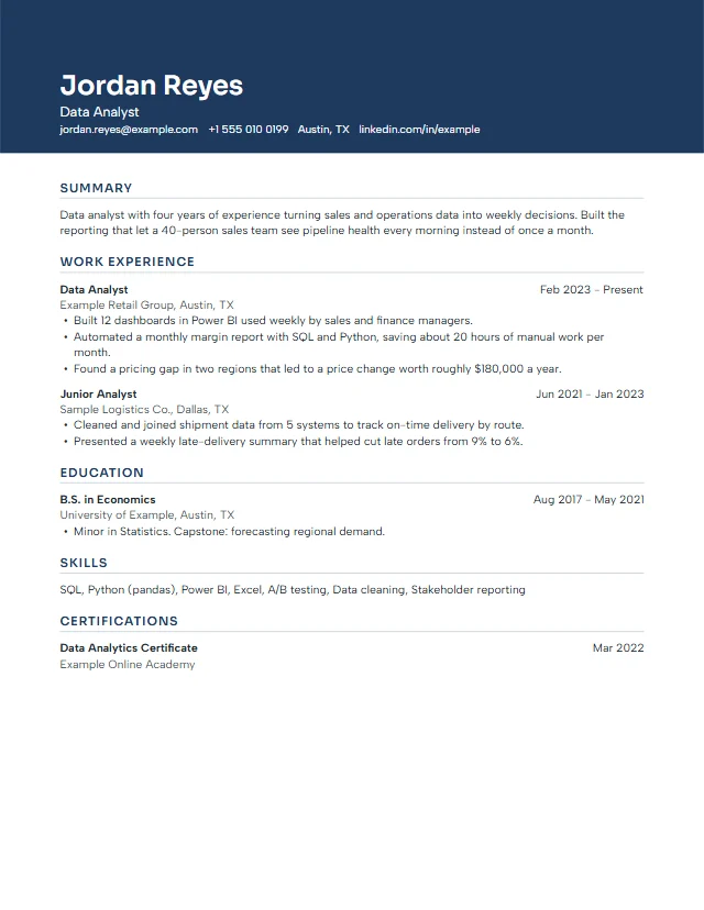 Preview of the Summit premium resume template with a fictional sample