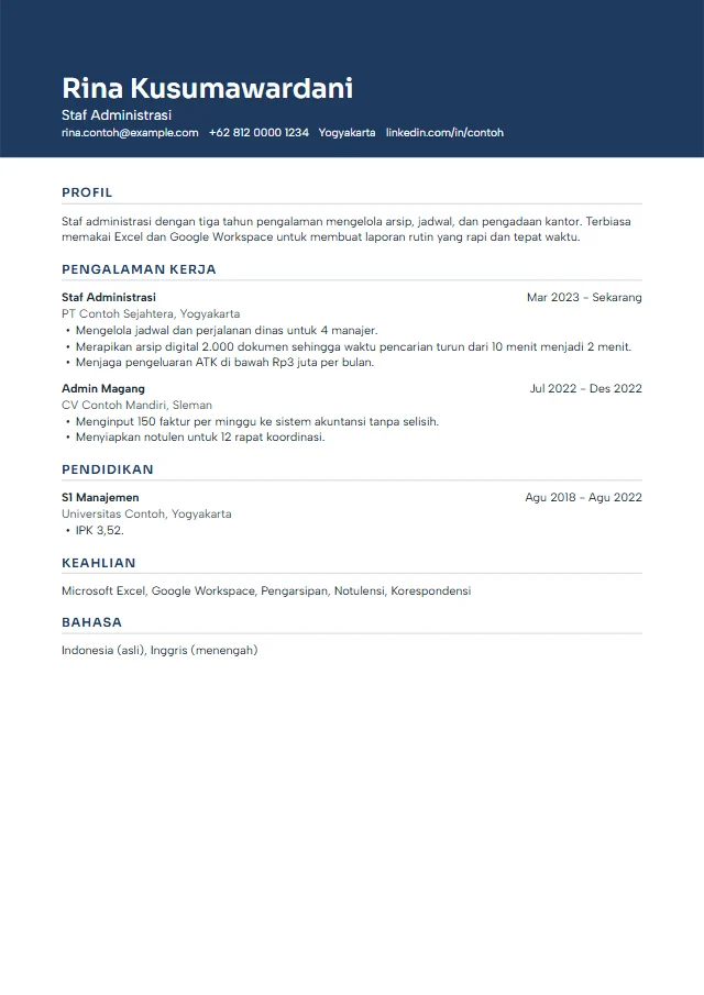 Pratinjau template CV premium Summit berisi contoh fiktif