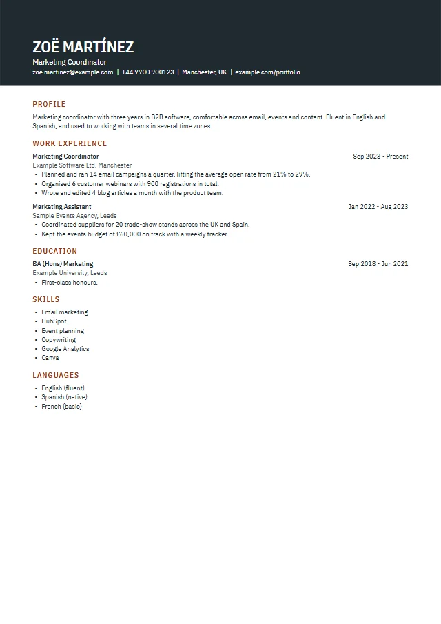 Preview of the Vector template filled with a fictional sample document