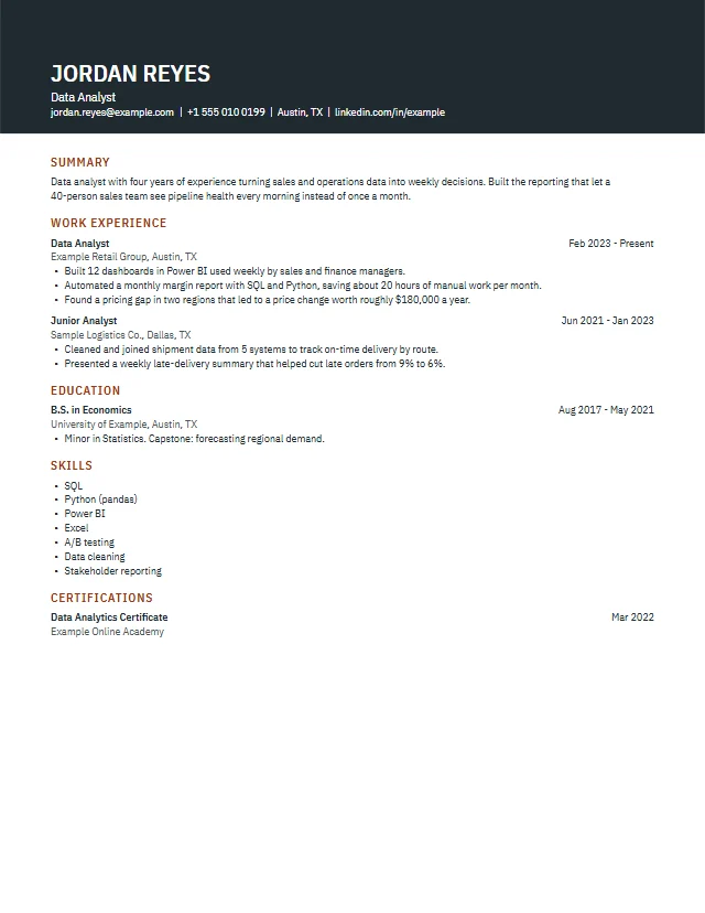 Preview of the Vector premium resume template with a fictional sample