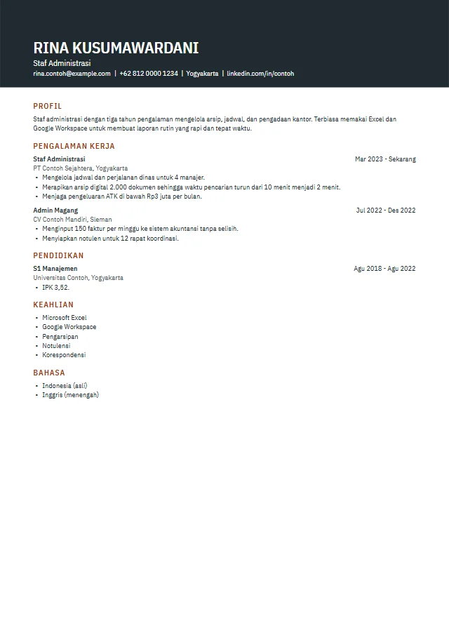 Pratinjau template CV premium Vector berisi contoh fiktif